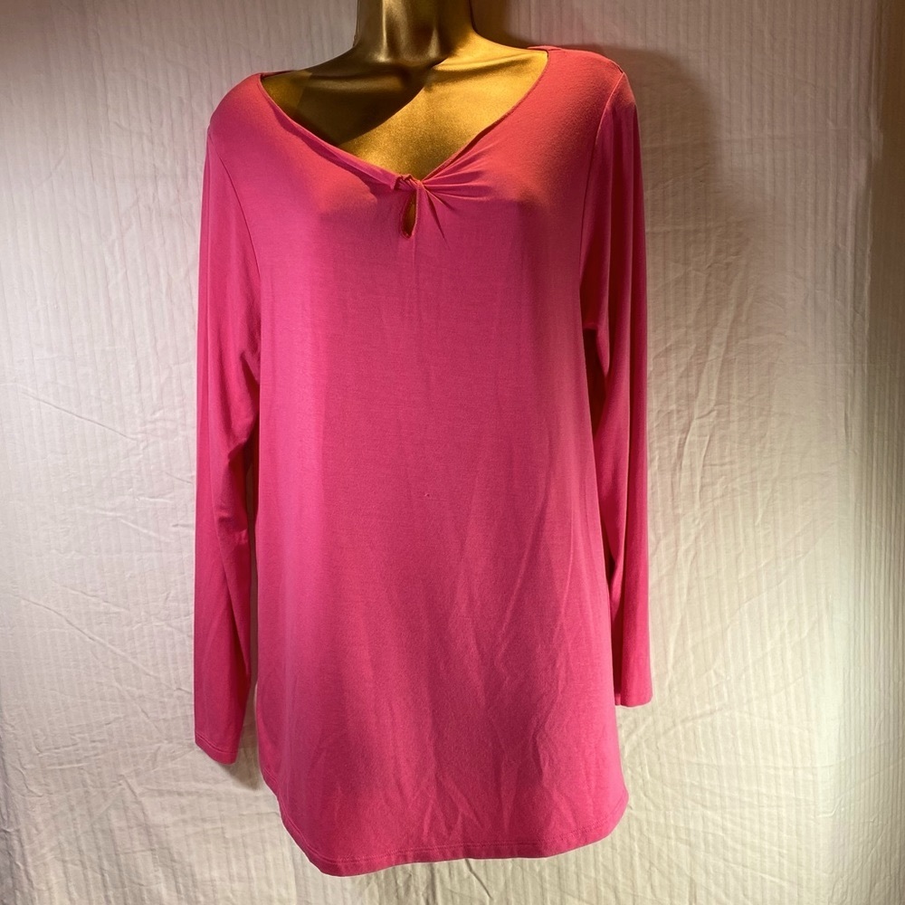 Soft Surroundings Sz L Pink Long Sleeve Twist keyhole Neck Tunic